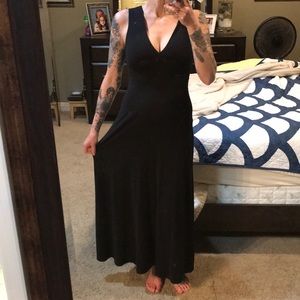 Long Black deep v neck dress